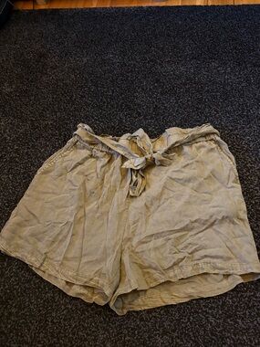 T.J.Maxx Taupe Paperbag Waist Tie-Front Shorts